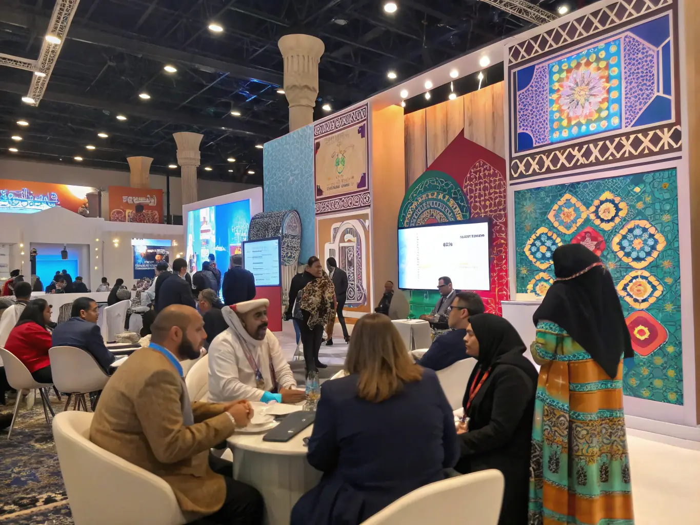 A vibrant image of a business conference in Johannesburg, South Africa, with attendees networking and engaging in discussions. The image should convey a sense of energy and opportunity.