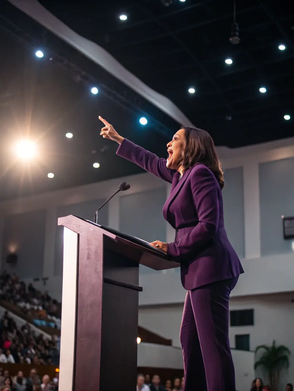 A vibrant photograph capturing a keynote speaker passionately addressing a large audience at a past Outrunway conference in Johannesburg, South Africa.